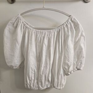 miranda bennett studio Carlisle Top, 100% Linen Puff Sleeve, White, One Size